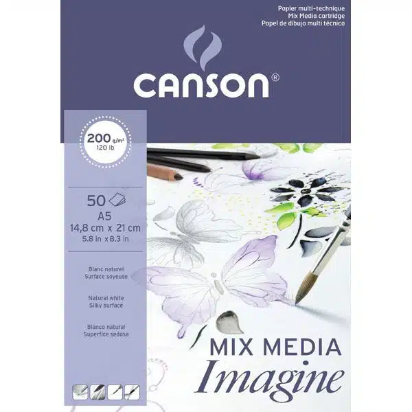bloc canson imagine a5 200 grs 50 hojas dibujo blanco 1 - Cuaderno 21X14,8 cm 40 Hojas Canson Mix Media Art Book Fino 250 Gramos