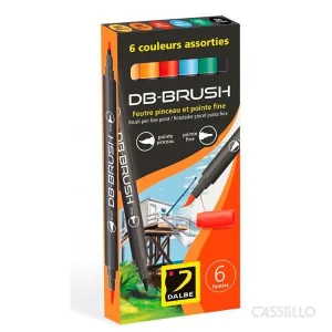 casstillo rotulador dalbe db brush 2 puntas pincel y fina surtido 6 colores - Set de Rotulador 2 Puntas Dalbe Brush 12 Colores Manga