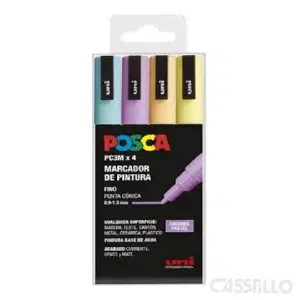 casstillo pc 3m 4c estuche colores pastel uni posca rotulador de pintura base al agua 09 13 mm - Rotuladores Posca PC5M x 4 Set Colores Brillantes