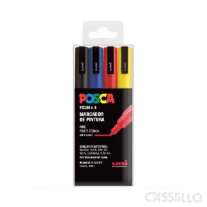 casstillo pc1m 4c estuche basic uni posca rotulador de pintura base al agua 07 mm - Rotuladores Posca PC5M x 4 Set Colores Brillantes
