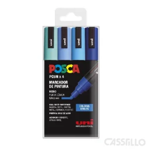 casstillo pc5m 4c pack 4 posca Colores azules - Set de Rotuladores Posca PC1M x 4 Extra Fino Pintura a Base de Agua 1 mm