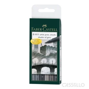 casstillo estuche 6 rotuladores faber castell pitt grises punta pincel - Rotulador Faber Castell Pitt Oro Punta M