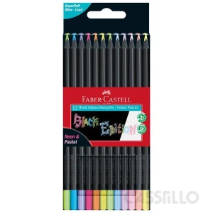 casstillo faber castell black edition caja carton 12 colores pastel y neon - Set Lápices de Colores Faber Castell Black Edition Caja 12 Colores