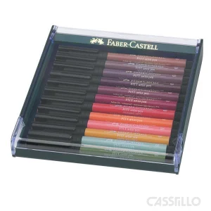 casstillo faber castell caja plastico con 12 rotulador pitt tonos tierra - Set Rotuladores Pincel Faber Castell Black Edition Caja Cartón 20 Colores