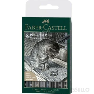 casstillo faber castell estuche 8 rotuladores pitt artist pen black and grey - Caja de Madera Con 90 Rotuladores Faber Castell Pitt