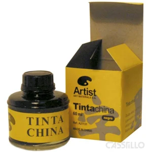 casstillo tinta china negra frasco 60 ml - Caña Bamboo Artist con Pincel 18 cm