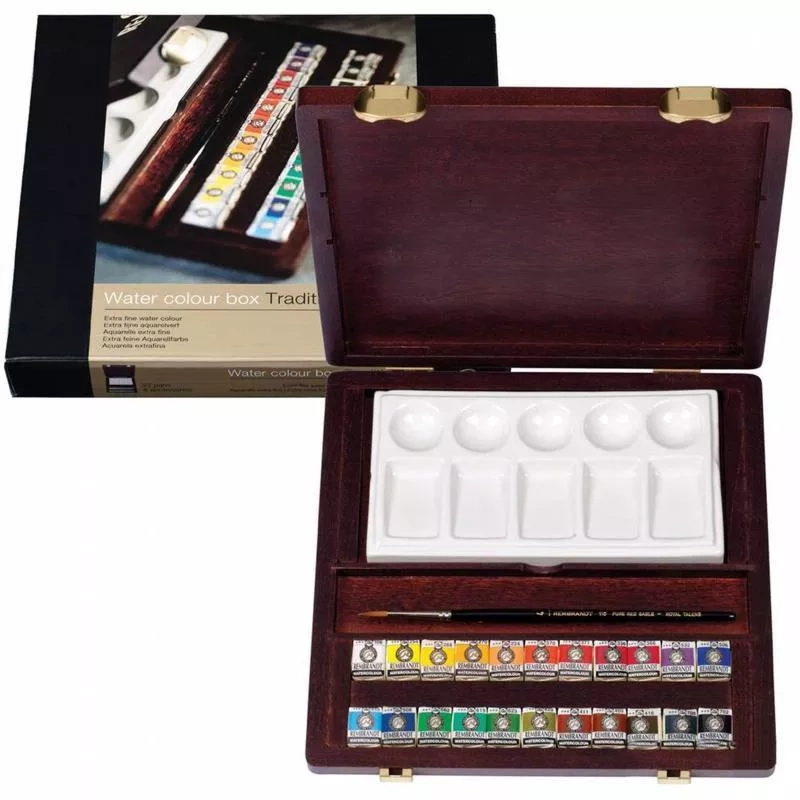 Caja De Madera De Acuarela 22 Medias Pastillas Traditional Rembrandt 1
