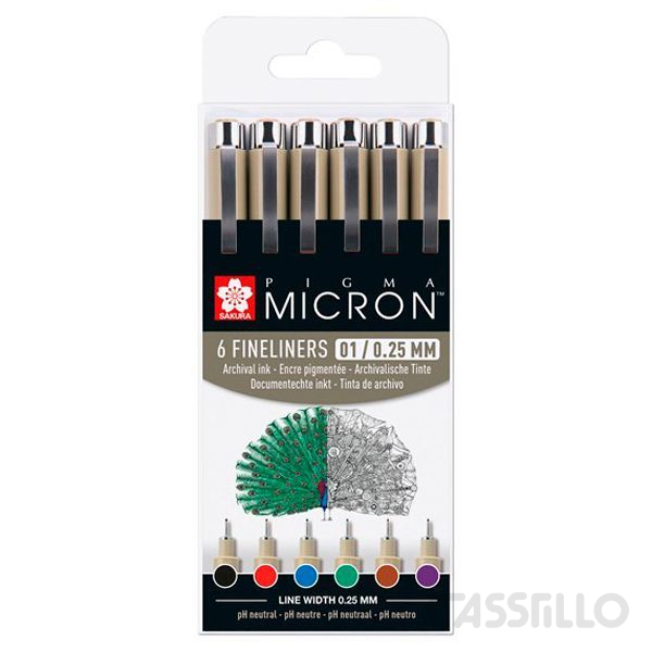 Casstillo-Set-6-Rotuladores-Pigma-Micron-01-Colores-Surtidos Rotuladores Sakura Pigma Micron 01 Set 6 Colores Surtidos - Imagen 1