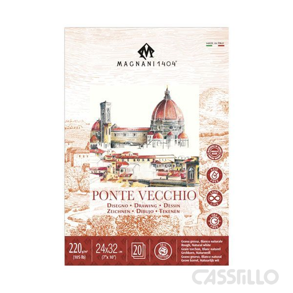 Casstillo-Cartiera-Magnani-Ponte-Vecchio-Bloc-24X32Cm-220G-20Hjs Blocs De Dibujo Magnani Ponte Vecchio 220 Gr 20 Hojas Grano Grueso 24X32 Cm - Imagen 1