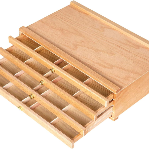 Caja De Madera Artist 4 Cajones Divididos Color Natural