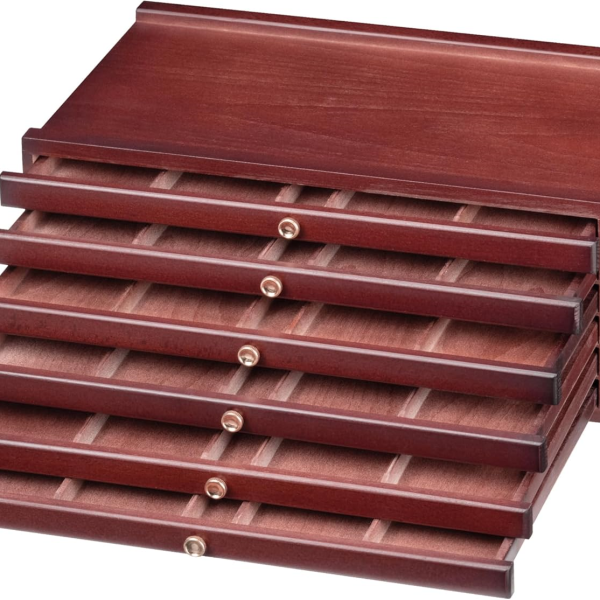 Caja De Madera Artist 6 Cajones Divididos Color Nogal